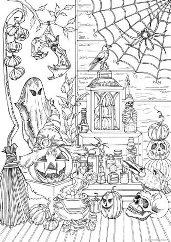 Halloween stuff printable adult coloring page from favoreads coloring book pag for adults and kids coloring sheets colouring digns