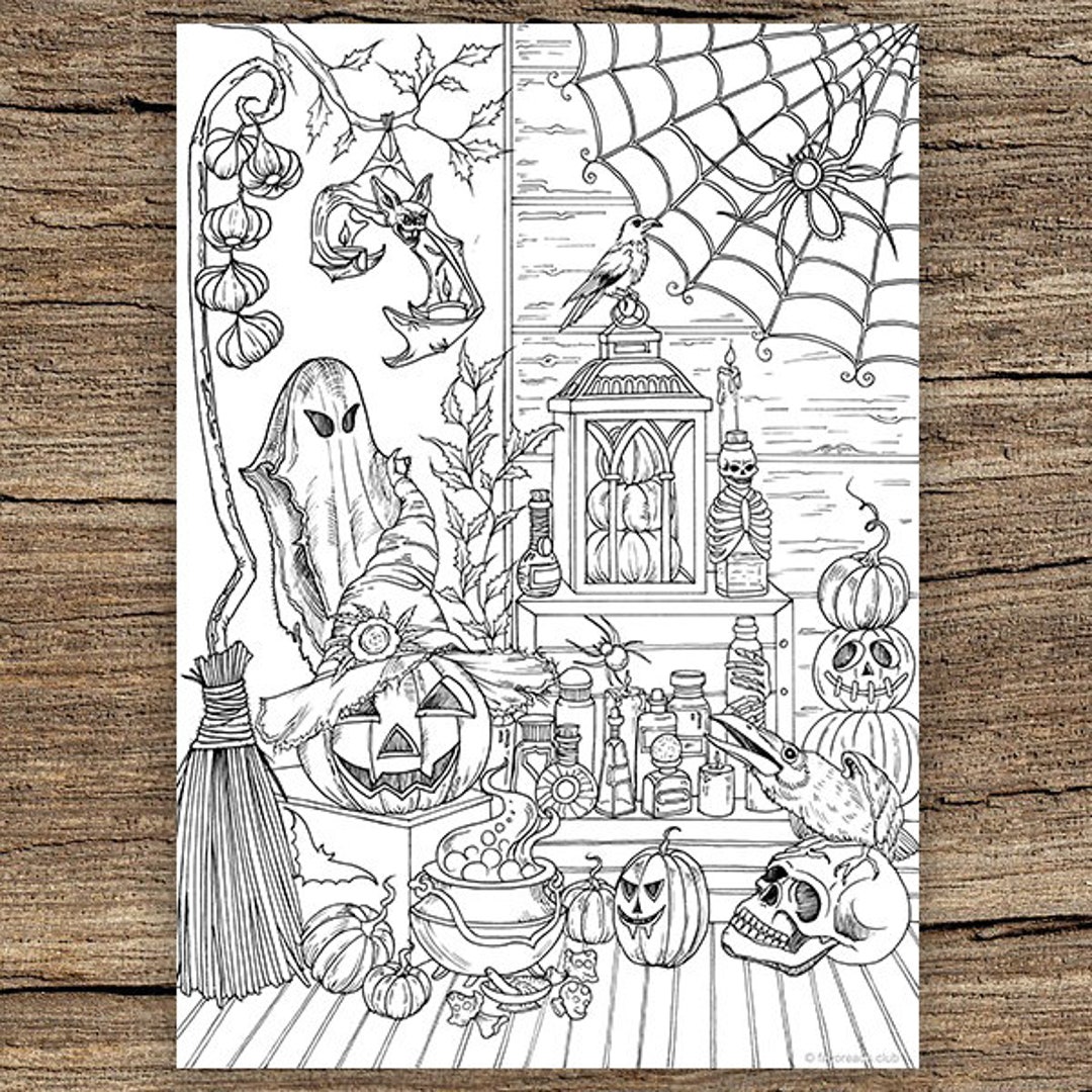 Halloween stuff printable adult coloring page from favoreads