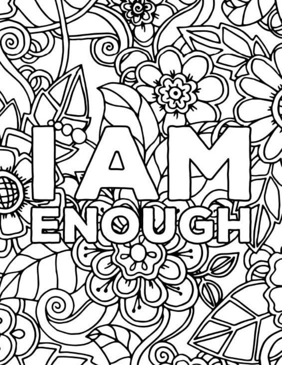 Page i am enough inspirational motivational adult coloring book printable instant download