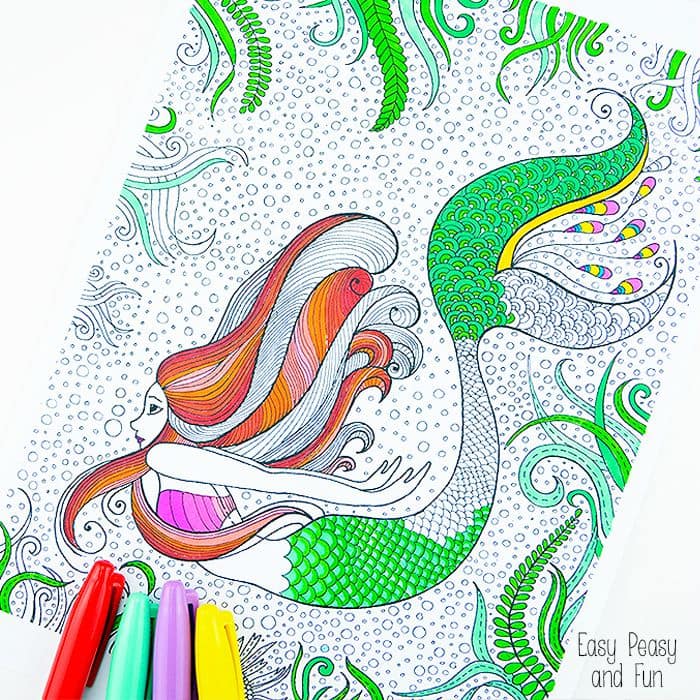 Mermaid coloring page for adults