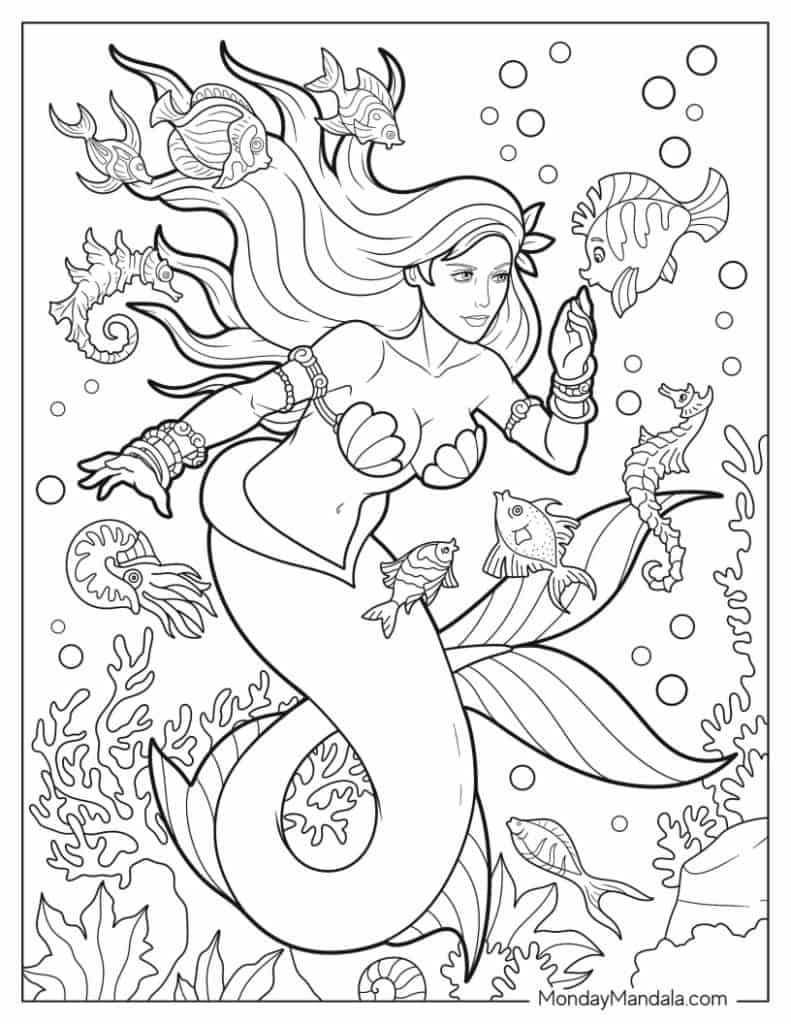 Mermaid coloring pages free pdf printables