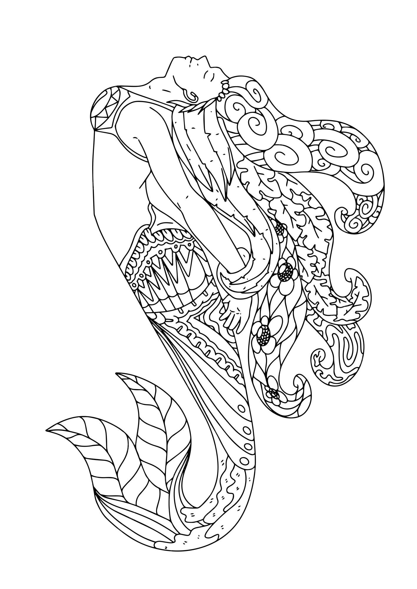 Premium vector abstract mermaid adult coloring book page