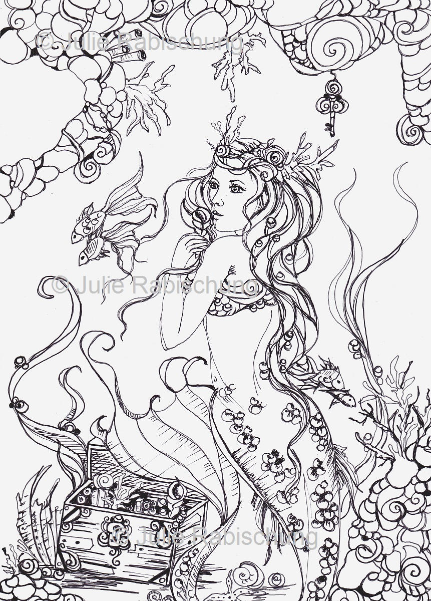 Mermaid coloring page adult coloring mermaid coloring page lineart coloring book download scrapbooking digital stamp card making instant download