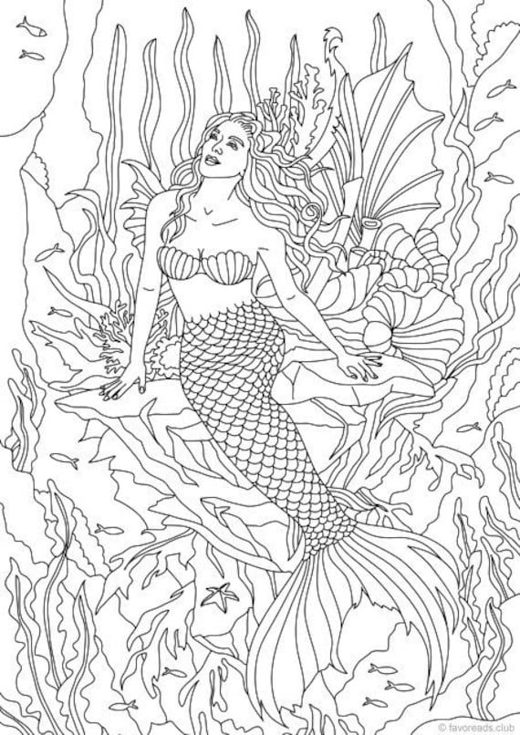 Mermaid printable adult coloring page from favoreads coloring book page for adults and kids coloring sheet coloring design