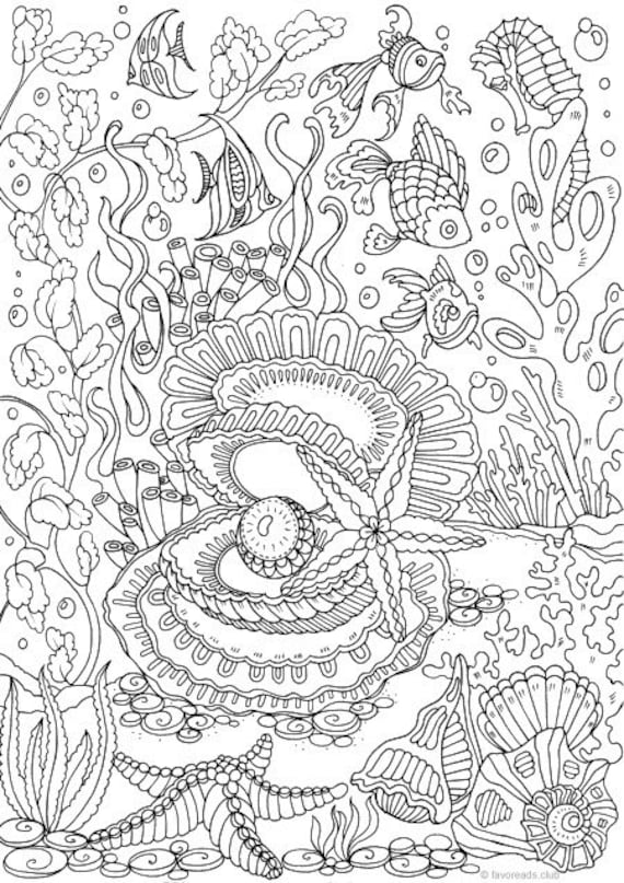 Ocean pearl printable adult coloring page from favoreads coloring book pages for adults and kids coloring sheets coloring designs instant download