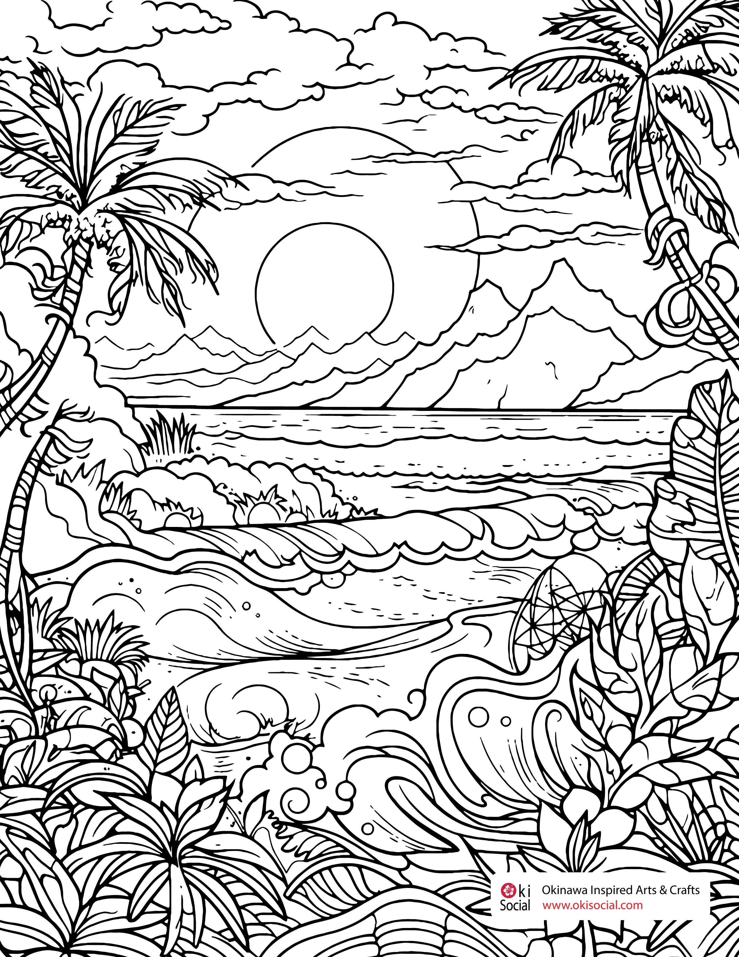 Free adult coloring pages celebrating ocean opening in okinawa