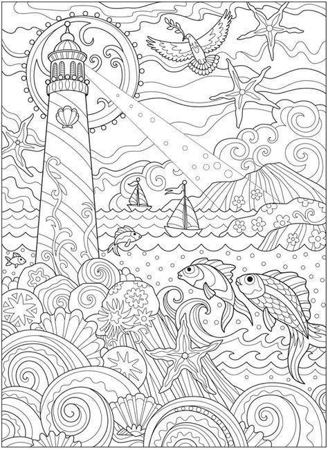 Sea ocean fishes coloring pages coloring book for adults and kids mandala coloring bundle printable pdf coloring book instant download