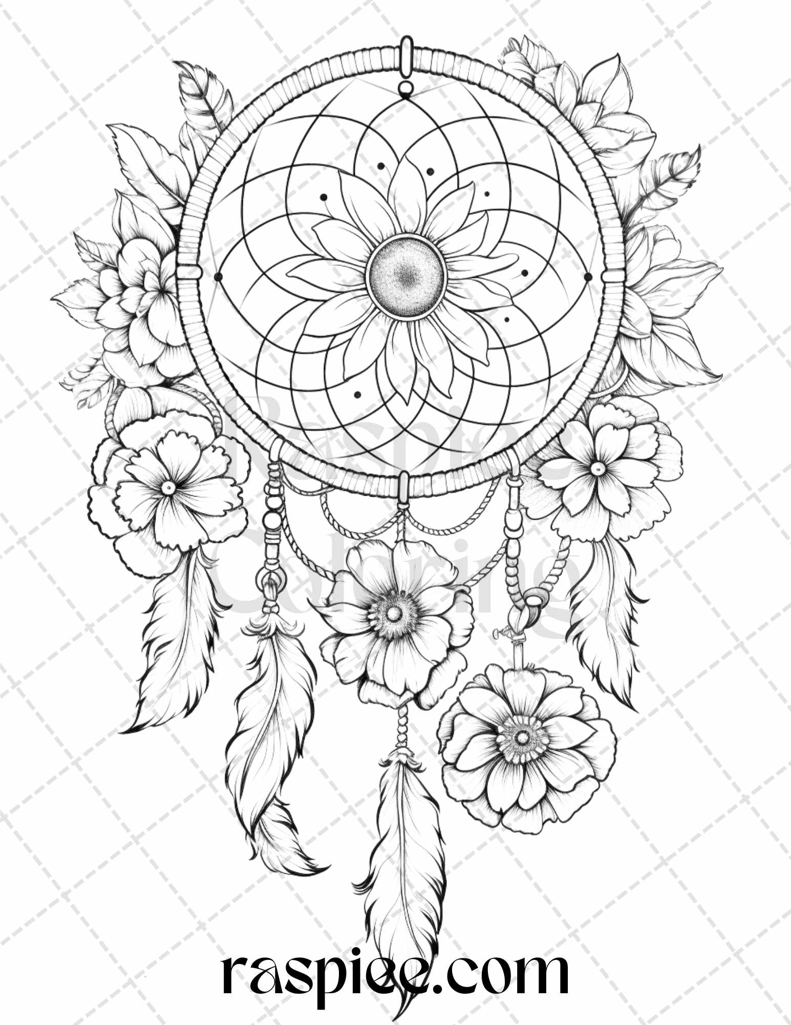 Flower dreamcatcher grayscale coloring pages printable for adults â coloring