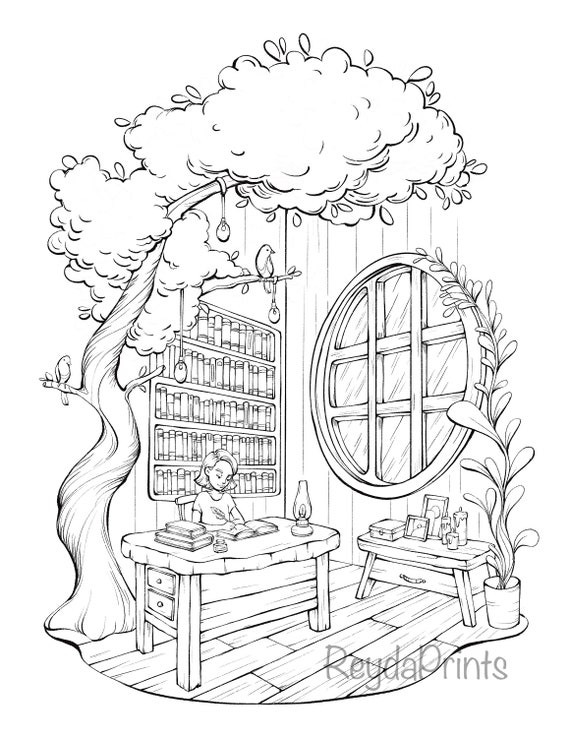 Cozy interior coloring pages digital printable procreate by reydaprints