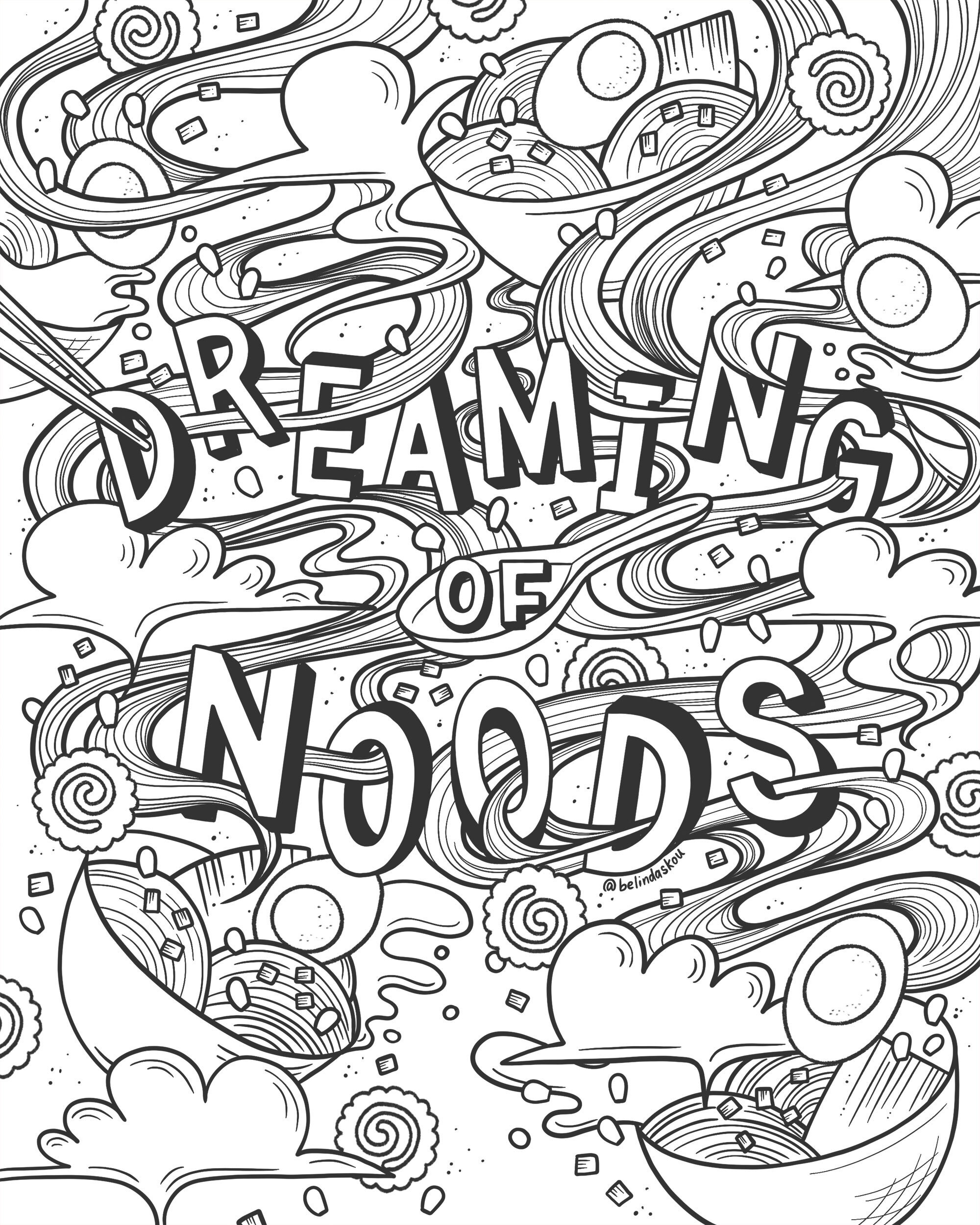 Dreaming of noods coloring page â belinda lettering artist and illustrator