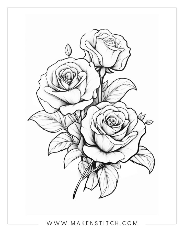 Roses coloring pages for kids and adults