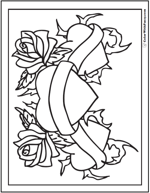 Hearts and roses coloring page