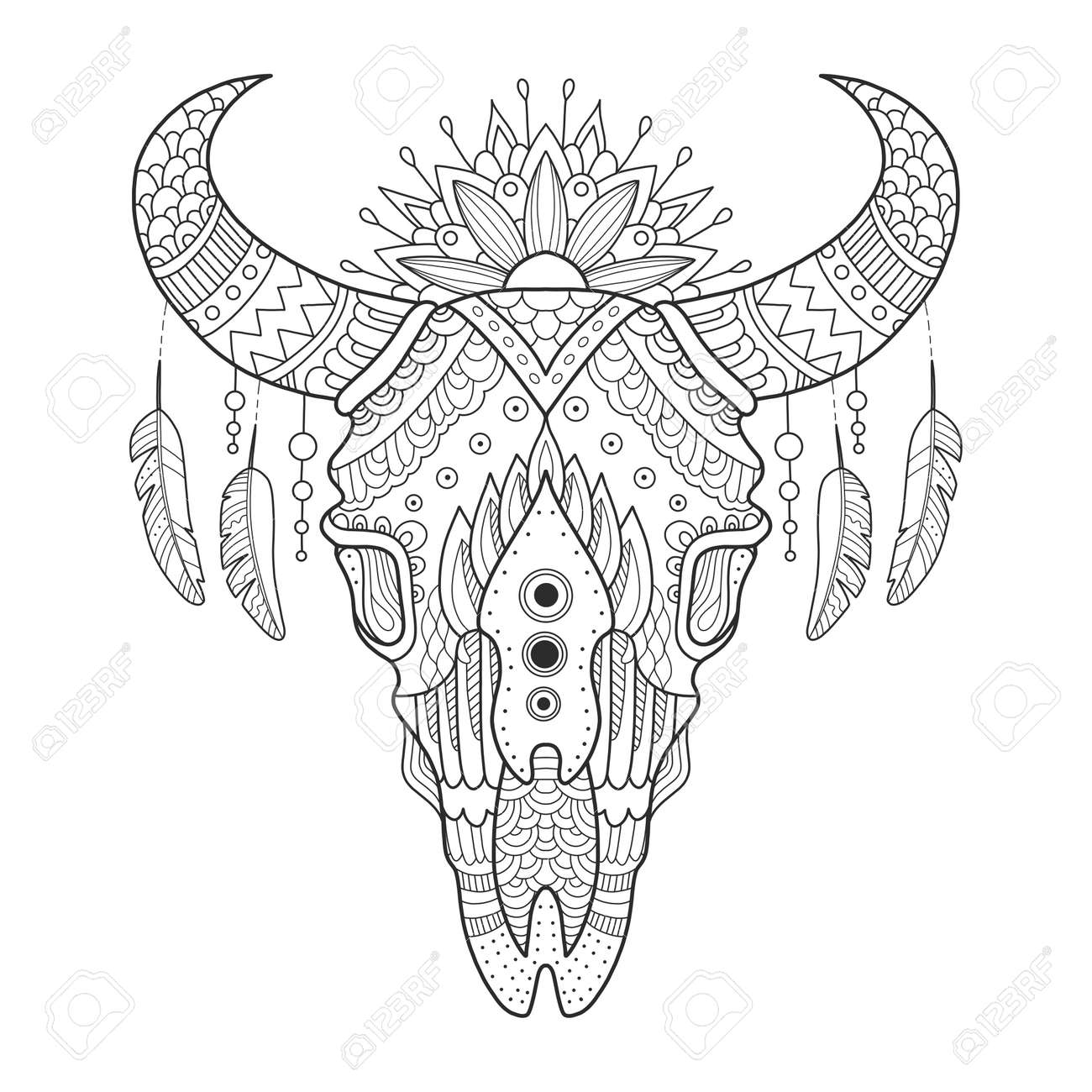 Cow skull coloring book vector illustration royalty free svg cliparts vectors and stock illustration image