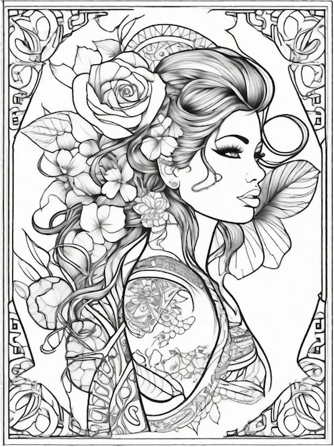 Premium ai image coloring pages for adults tattoos line art