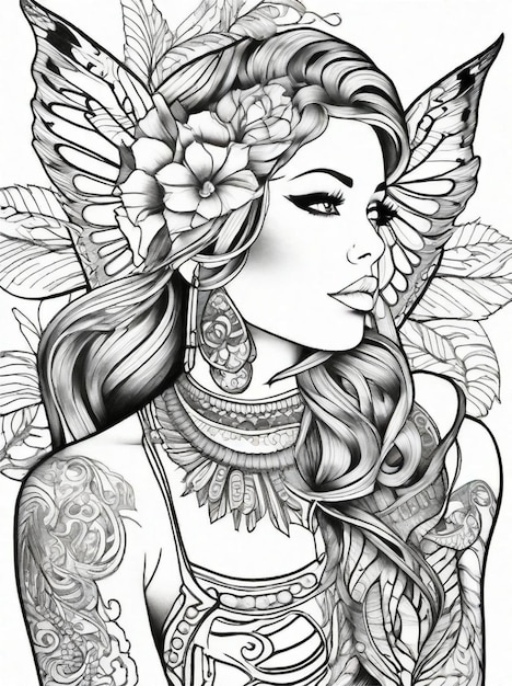 Premium ai image coloring pages for adults tattoos line art