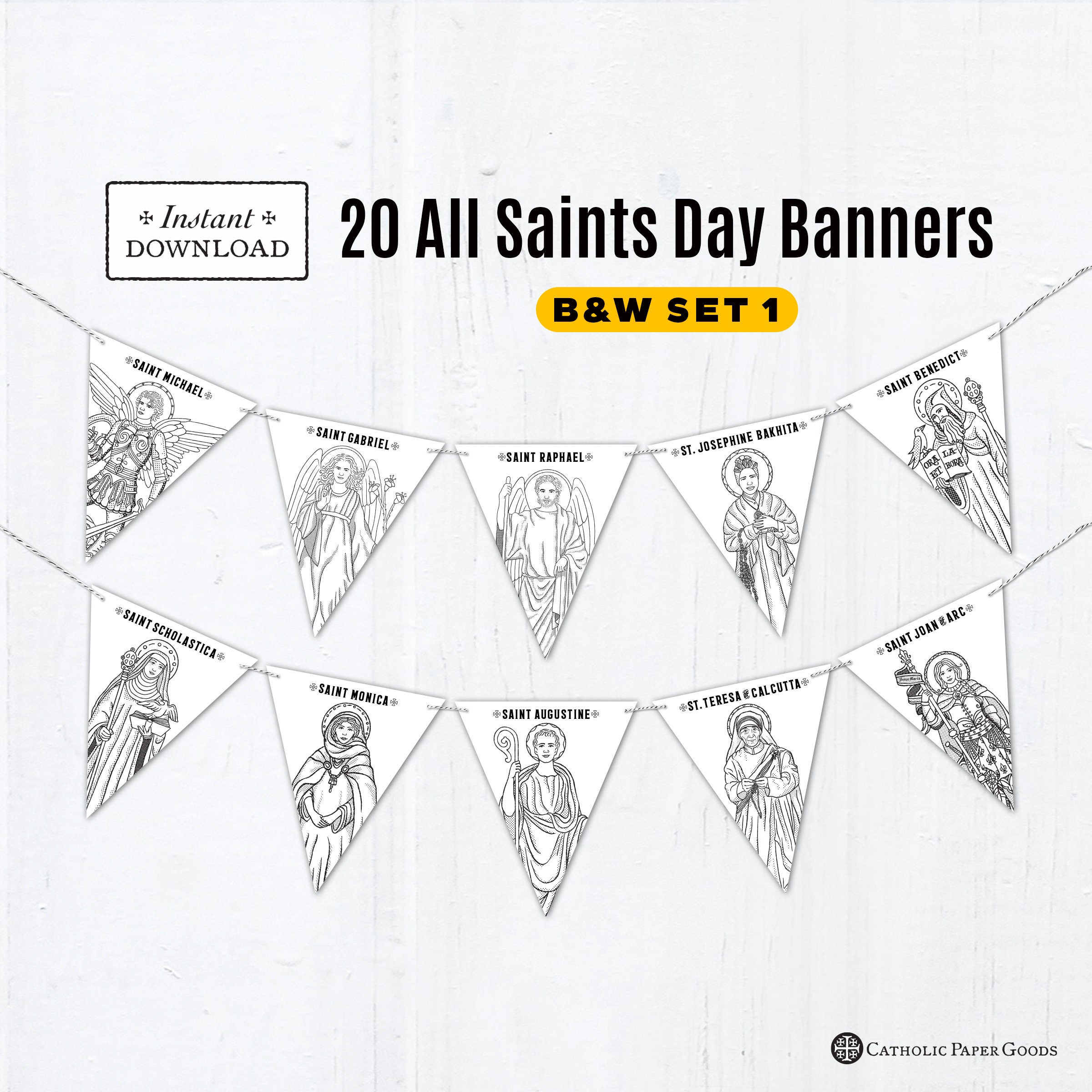 All saints day banner coloring page saint banners printable banner all saints party decor printable saint banners all saints day decor