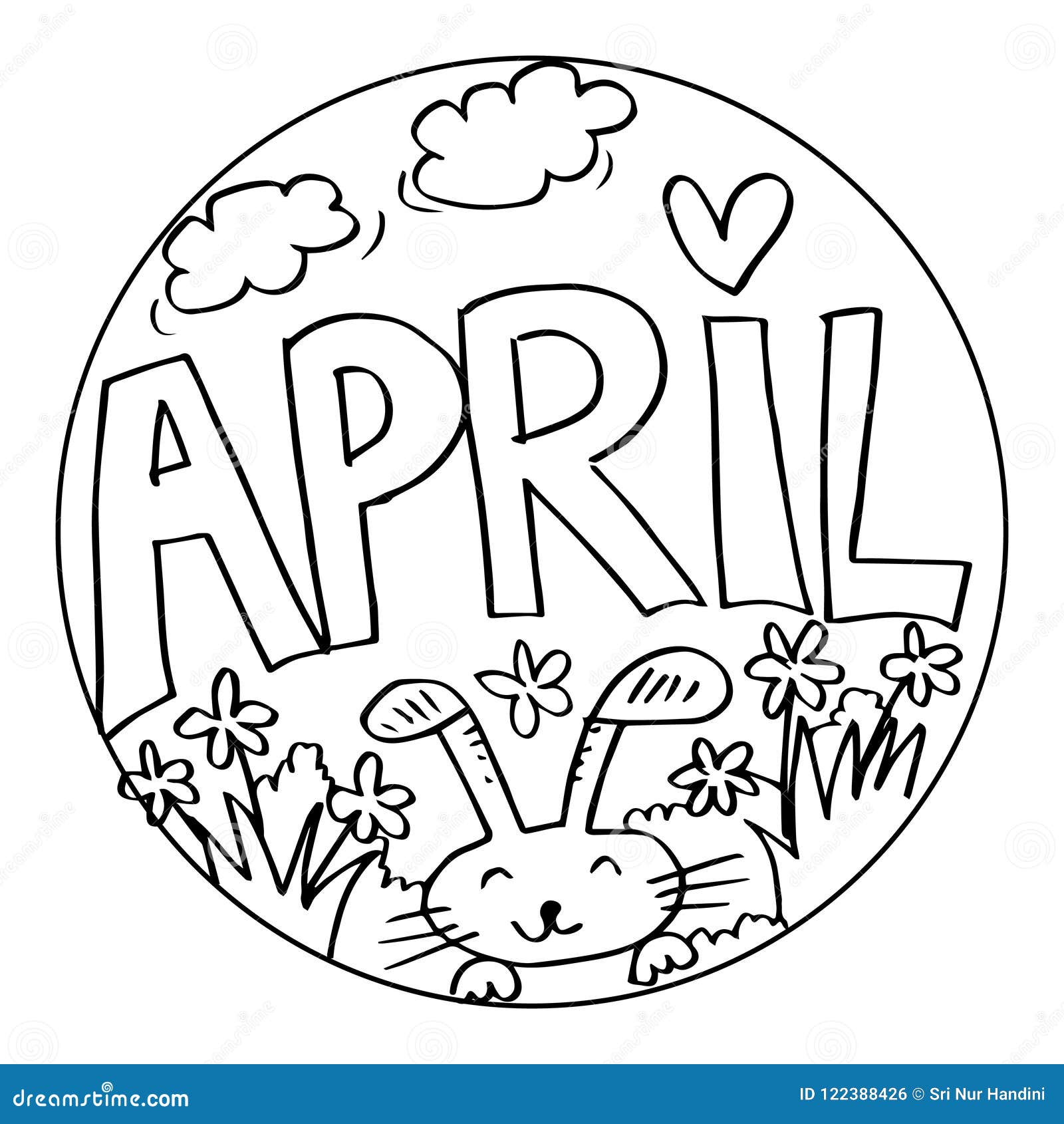 April coloring pages for kids stock illustration