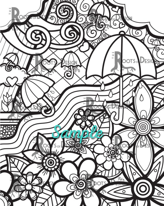 Instant download coloring page april showers bring may flowers print zentangle inspired doodle art printable