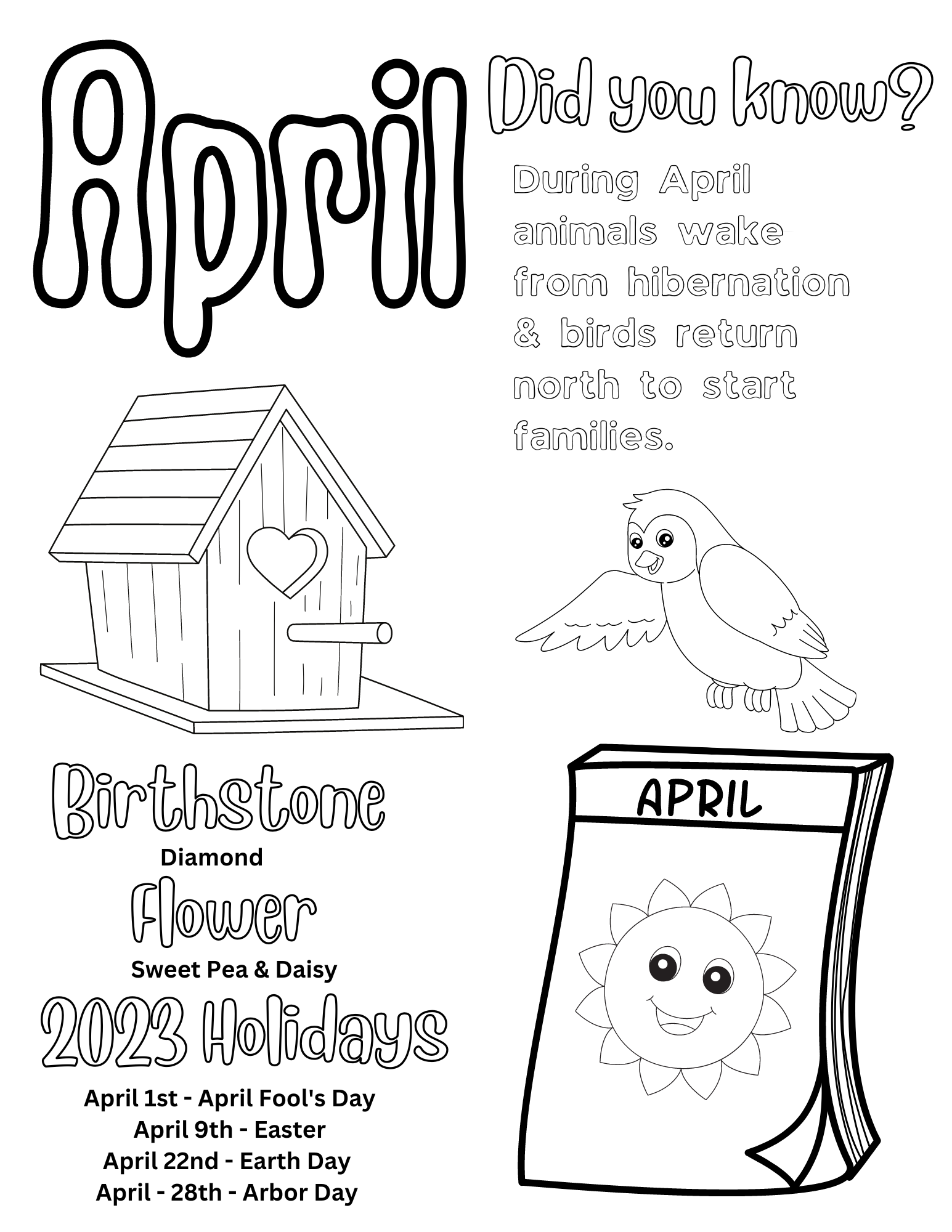 Free printable april coloring pages for kids and adults