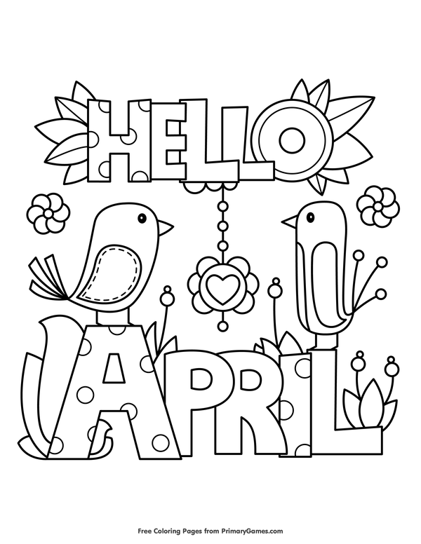 Hello april coloring page â free printable ebook spring coloring pages spring coloring sheets coloring pages