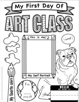 My first day of art class coloring pages cat and bulldog versions