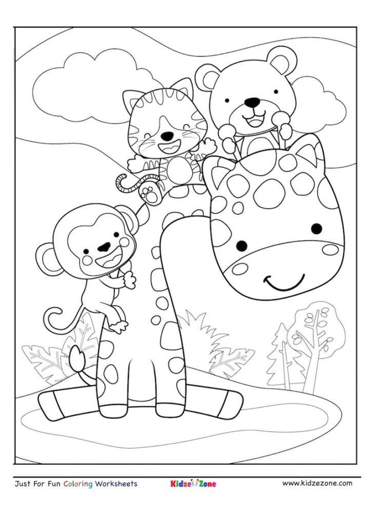 Giraffe and friends coloring page