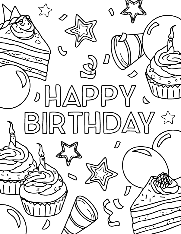 Free printable happy birthday coloring page download it at httpsmuseprâ happy birthday coloring pages happy birthday cards printable birthday coloring pages