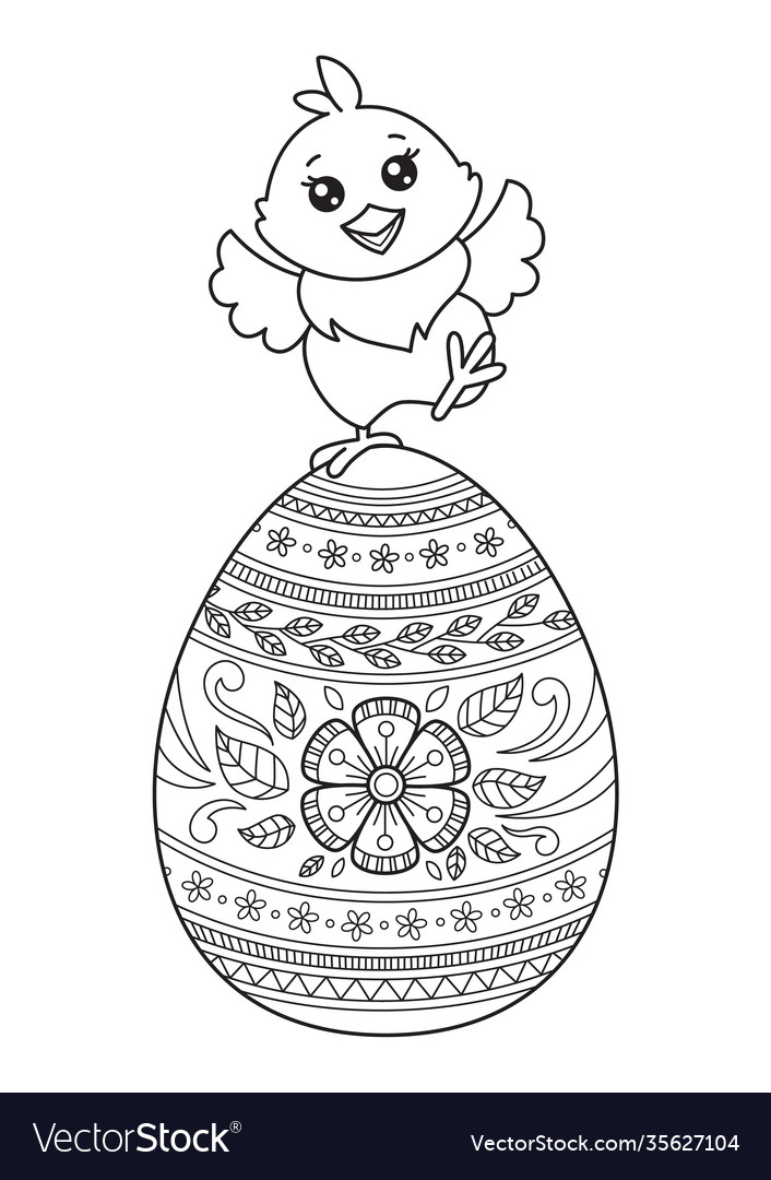 Easter chick on egg doodle coloring book page vector image