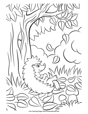 Hedgehog with fall leaves coloring page â free printable pdf from