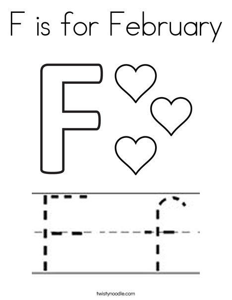 F is for february coloring page
