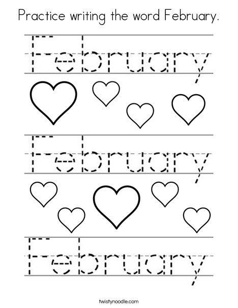 Practice writing the word february coloring page