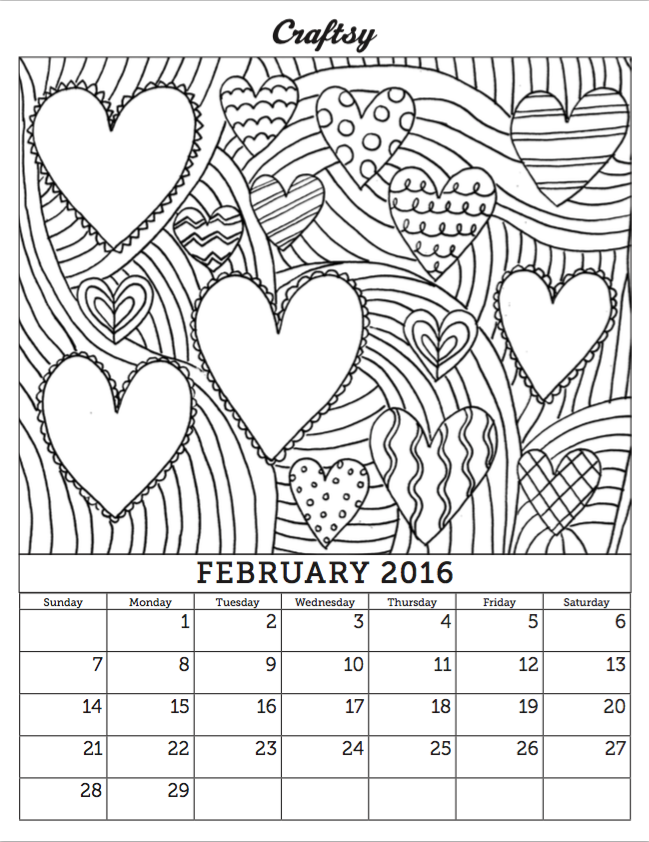 Free download february coloring book calendar page â jessie unicorn moore