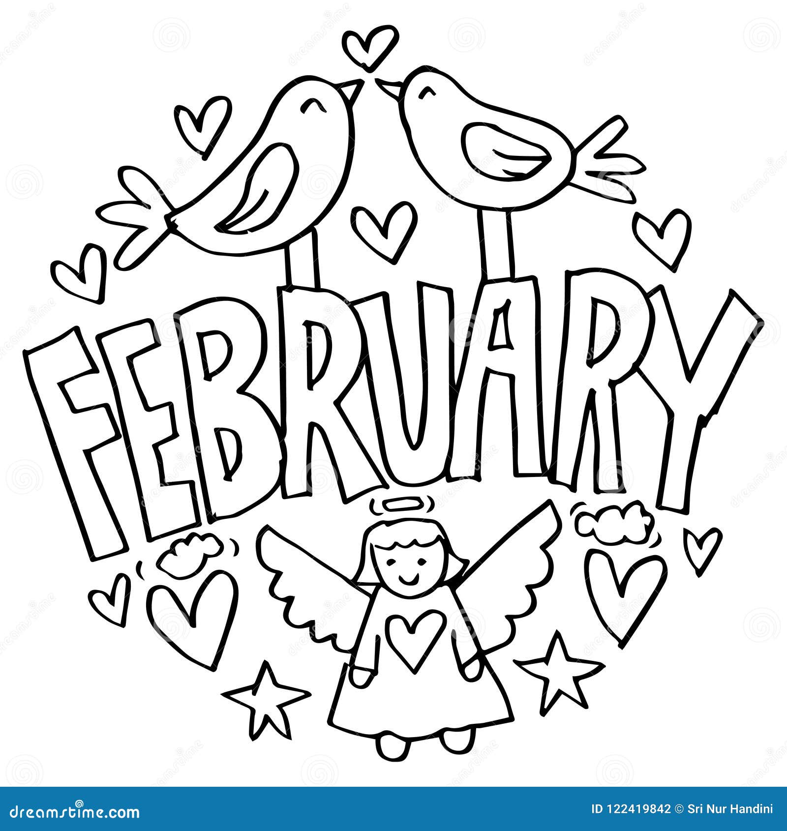 February coloring pages for kids stock illustration