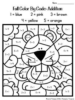 Fall coloring pages color by code st grade mathe sight words lesen