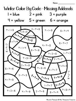 Winter coloring pages color by code first grade math coloring worksheets winter math worksheets math coloring