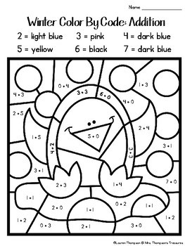 Winter coloring pages color by code first grade by mrs thompsons treasures