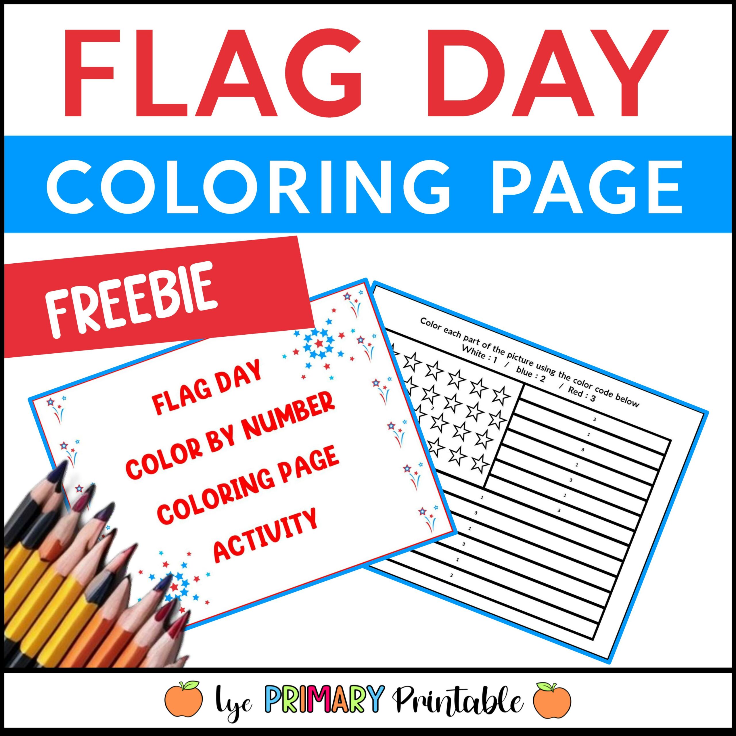 Free flag day color by number coloring page activity made by teachers