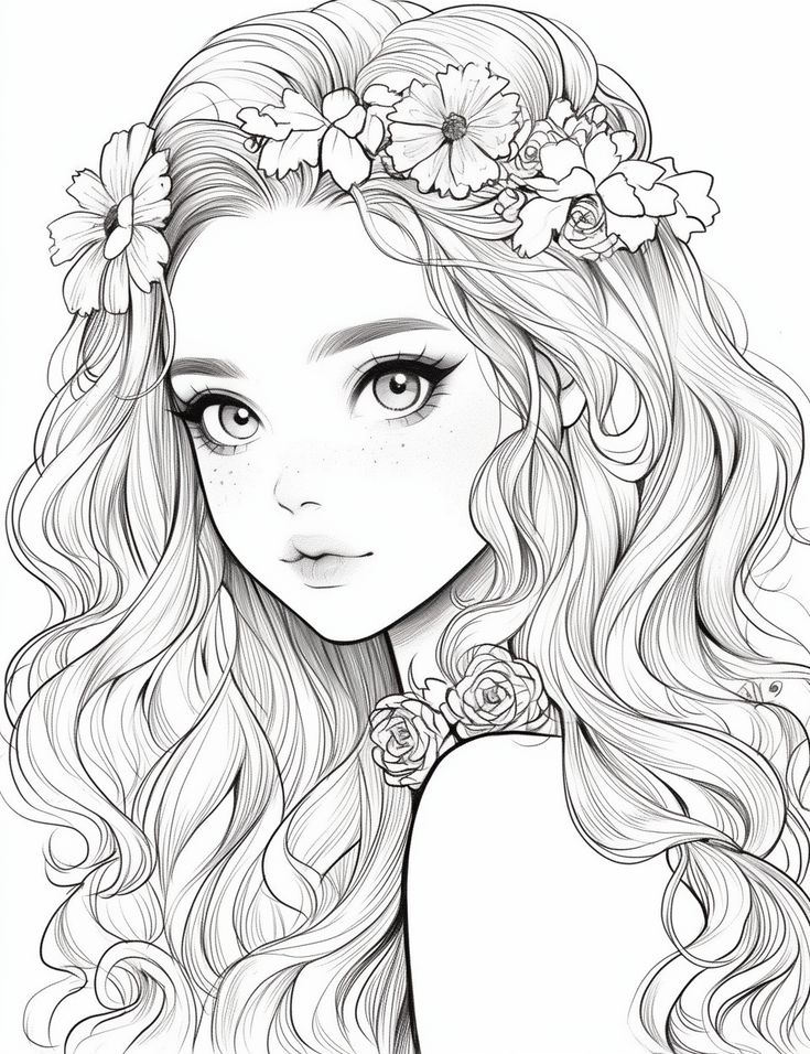 Flower girl coloring page color drawing art manga coloring book cute coloring pages