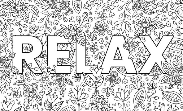 Relax cute hand drawn coloring pages for kids and adults motivational quotes text beautiful drawings for girls with patterns details coloring book with flowers and tropical plants vector vector