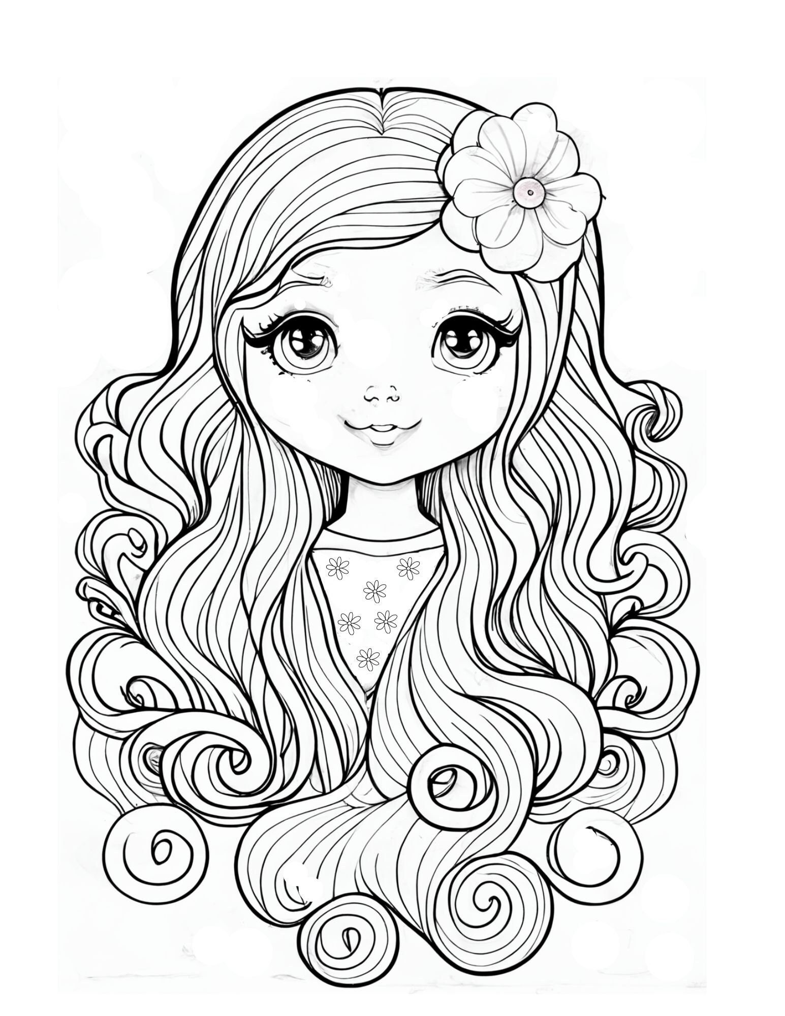 Immediate download digital print kawaii girl coloring page