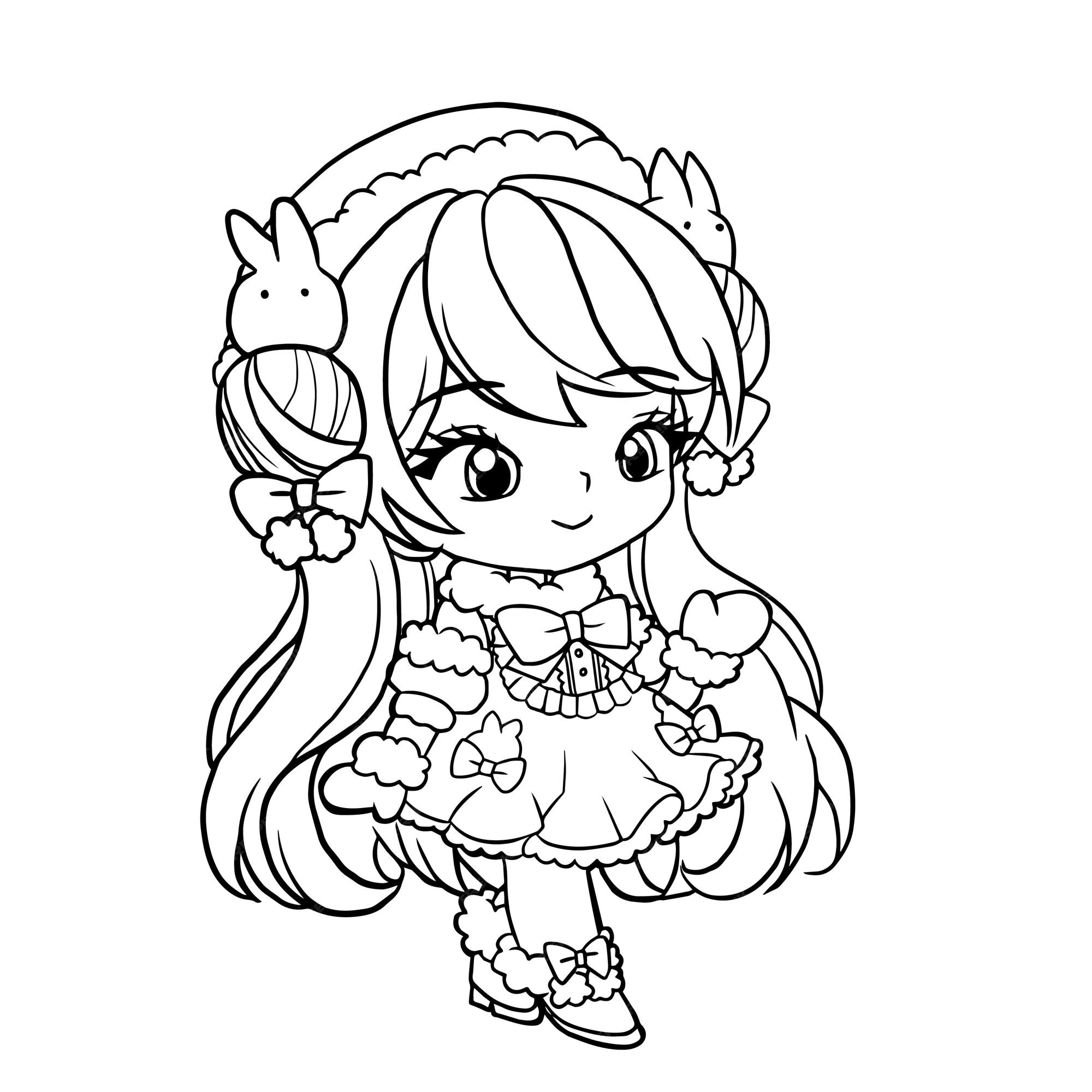 Premium vector coloring pages cute girls anime manga kawaii kids