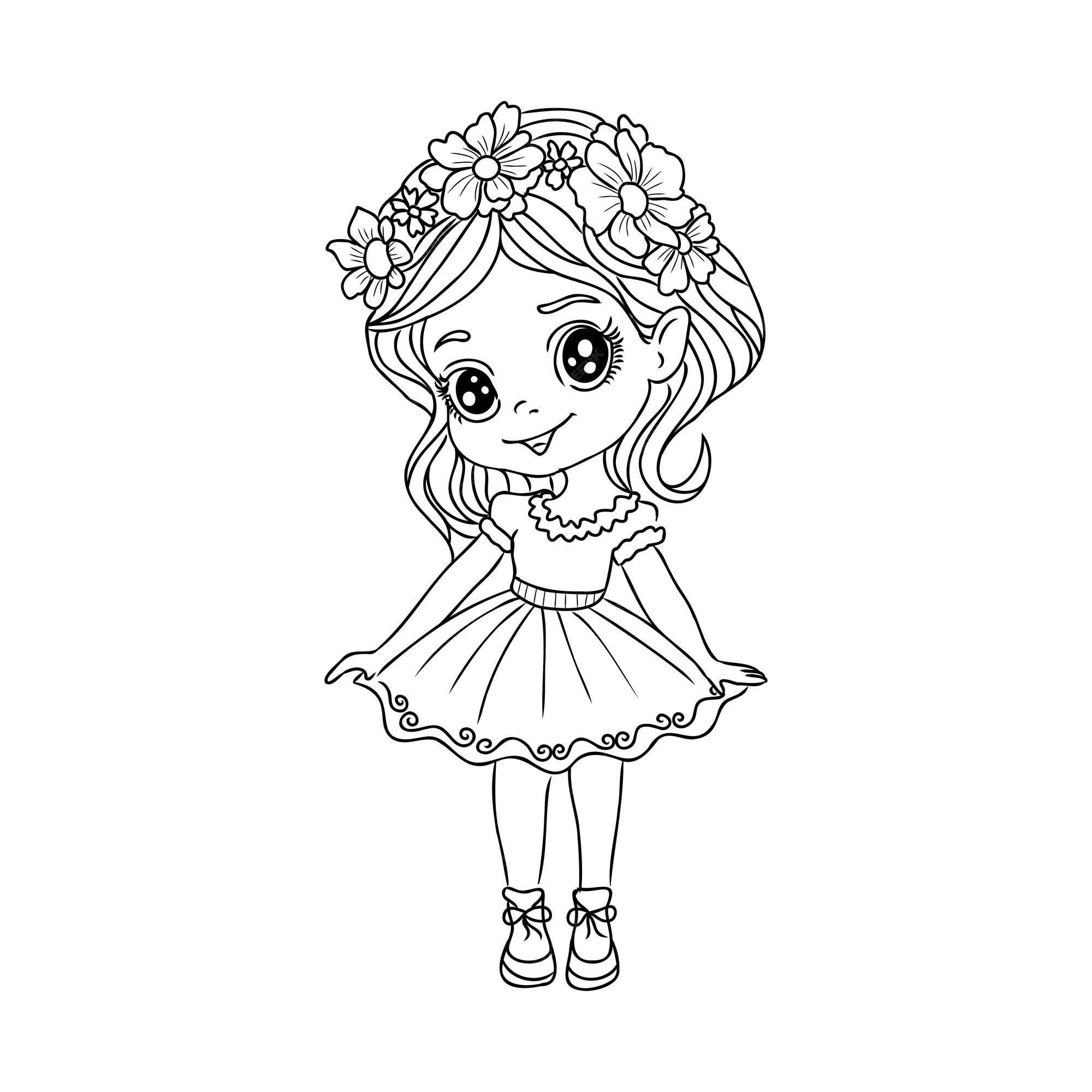 Premium vector cute girls coloring pages for kids cartoon girl coloring book