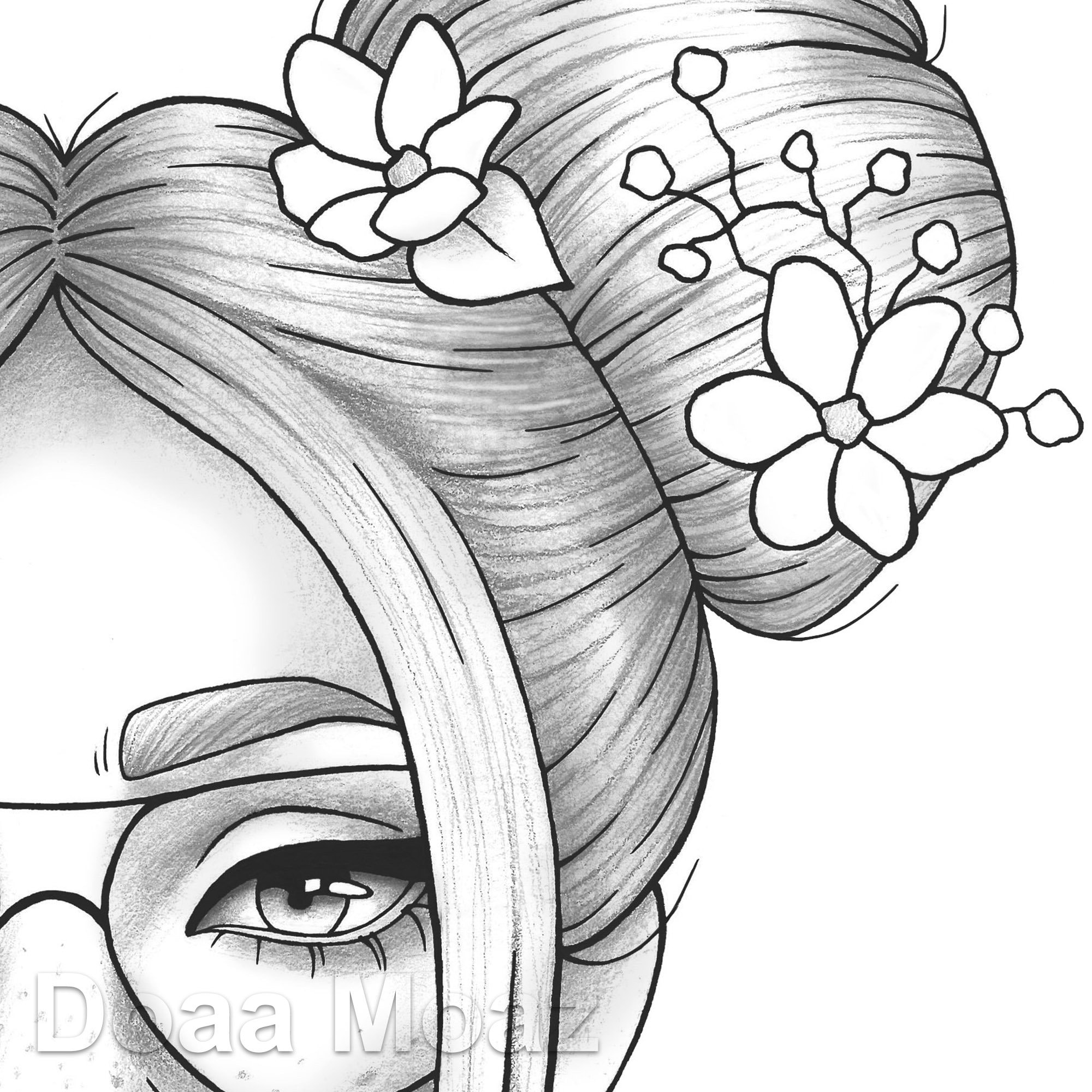 Printable coloring page girl portrait and clothes colouring sheet floral pdf adult anti