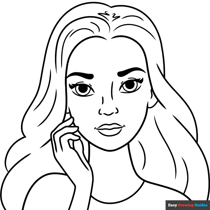 Pretty girl coloring page easy drawing guides