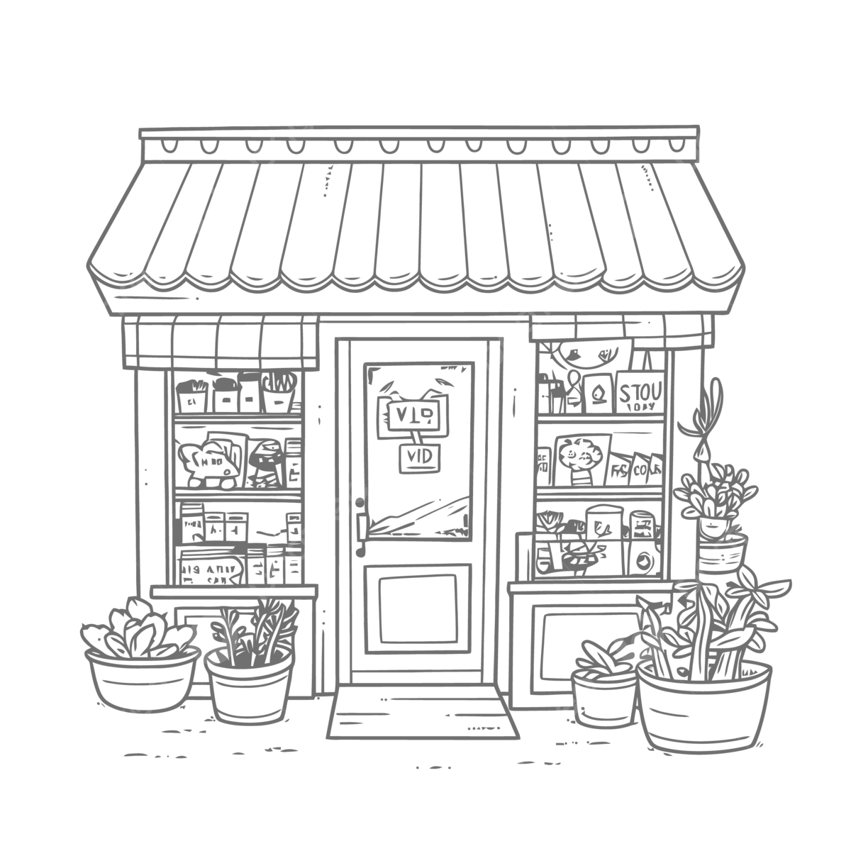 Grocery store coloring page with potted plants outline sketch drawing vector plant drawing wing drawing ring drawing png and vector with transparent background for free download