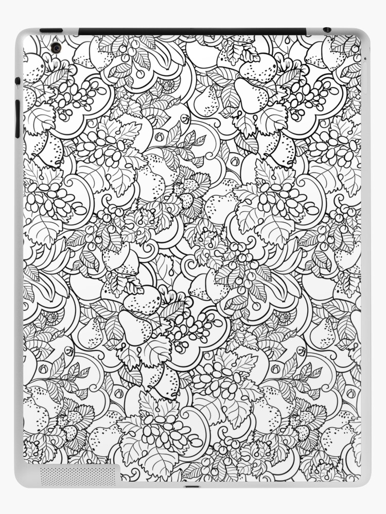 Coloring page style fill ornament with fruits and berries and mint in vector graphic design ipad case skin for sale by yulia fushtey