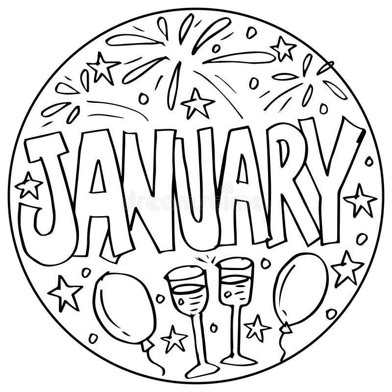 January coloring pages for kids stock illustration