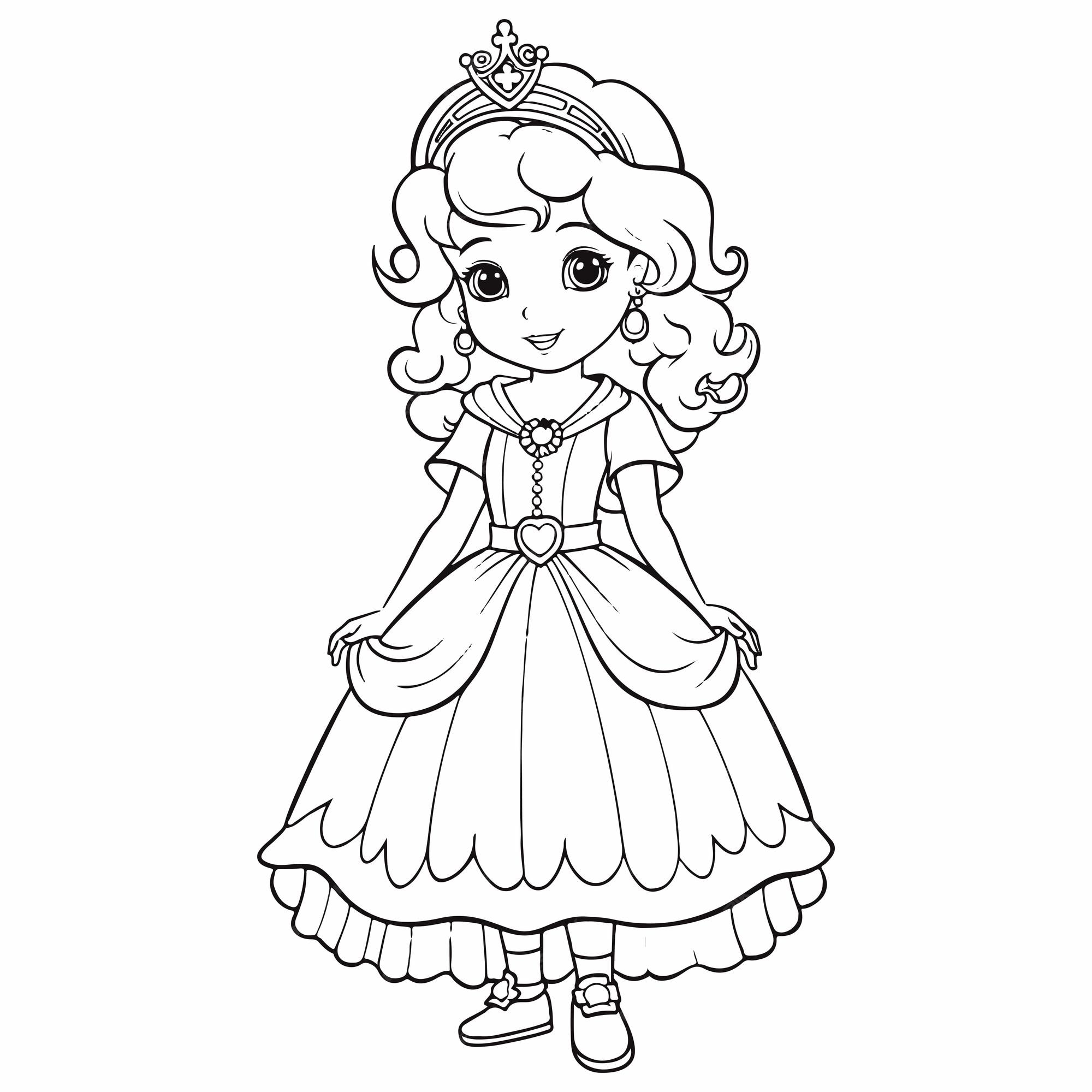 Premium vector cute princess for coloring book or coloring page for kids vector clipart