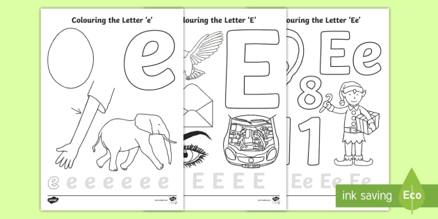 Letter e louring pages teacher made