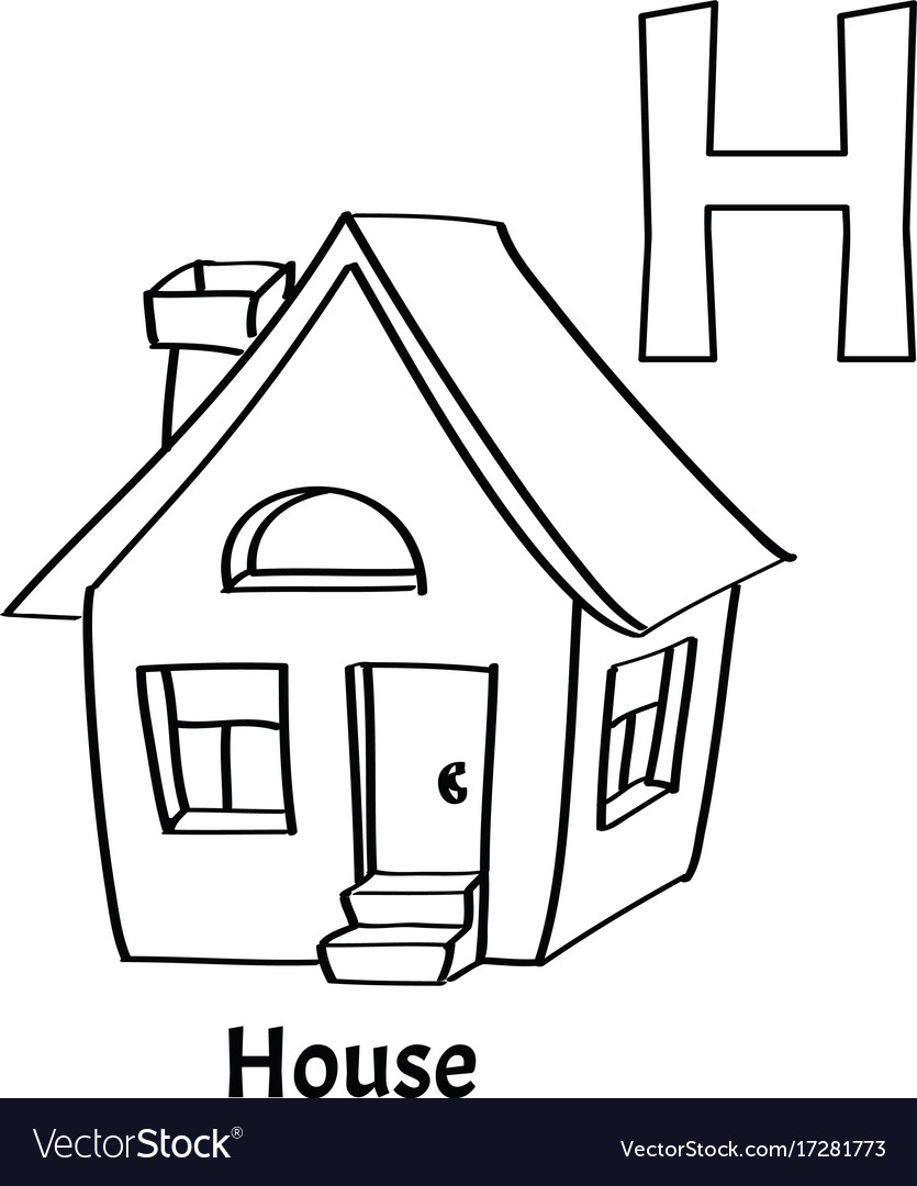 Alphabet letter h coloring page house royalty free vector